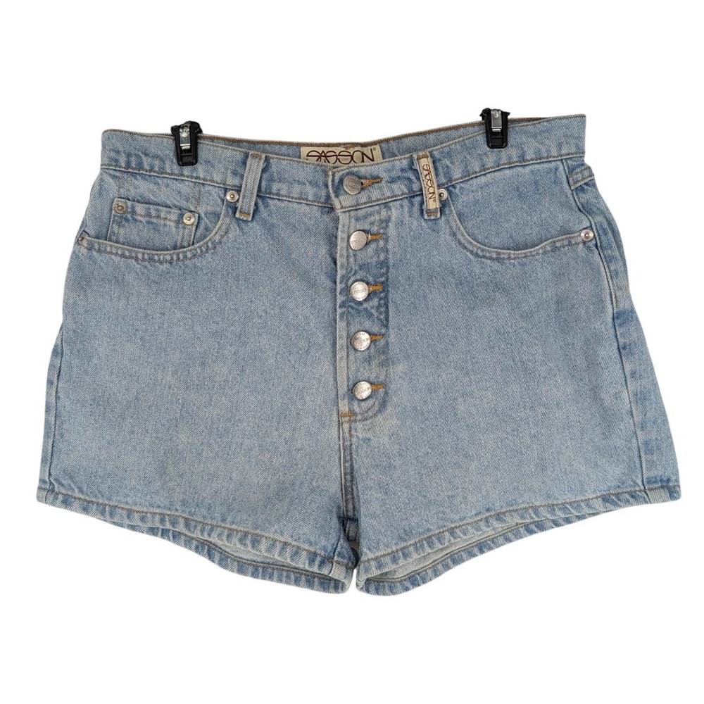Sasson Vintage High Waisted Denim Shorts 13/14‎ Light Blue Button Fly 90s Retro